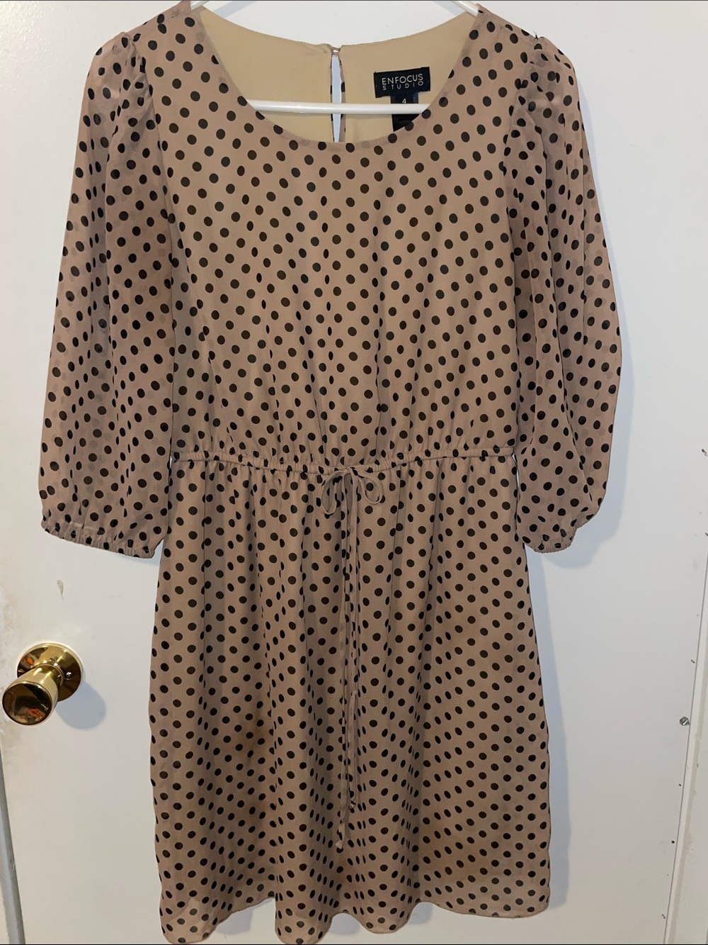 Enfocus Studio Beige Dress with Black Polka Dots